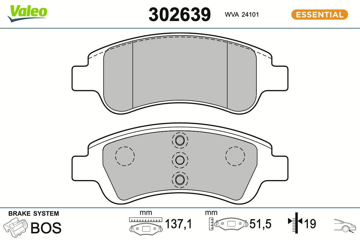 Kit pastiglie freno, Freno a disco - 302639 VALEO